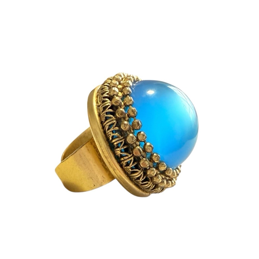 VTG Y2K  Signed Lenora Dame Dome Sky Blue Art Deco Statement Cocktail Ring